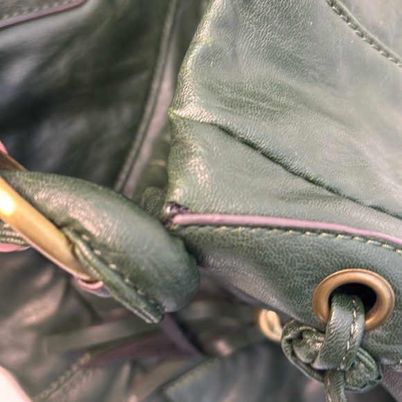 BUENO Green Slouchy Tote Bag Sz Large Vegan Leather Tassels Zippers *NOTE issues - Picture 10 of 16